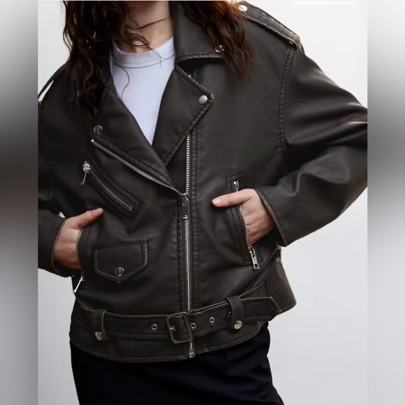 Distressed-effect biker jacket size M - Picture 5 of 9